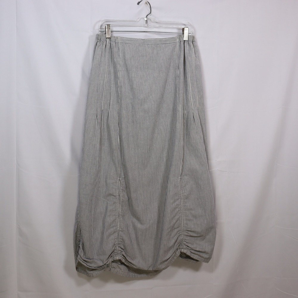 Sundance Womens L Blue White Striped Cotton Bubble Hem Midi Skirt Lagenlook